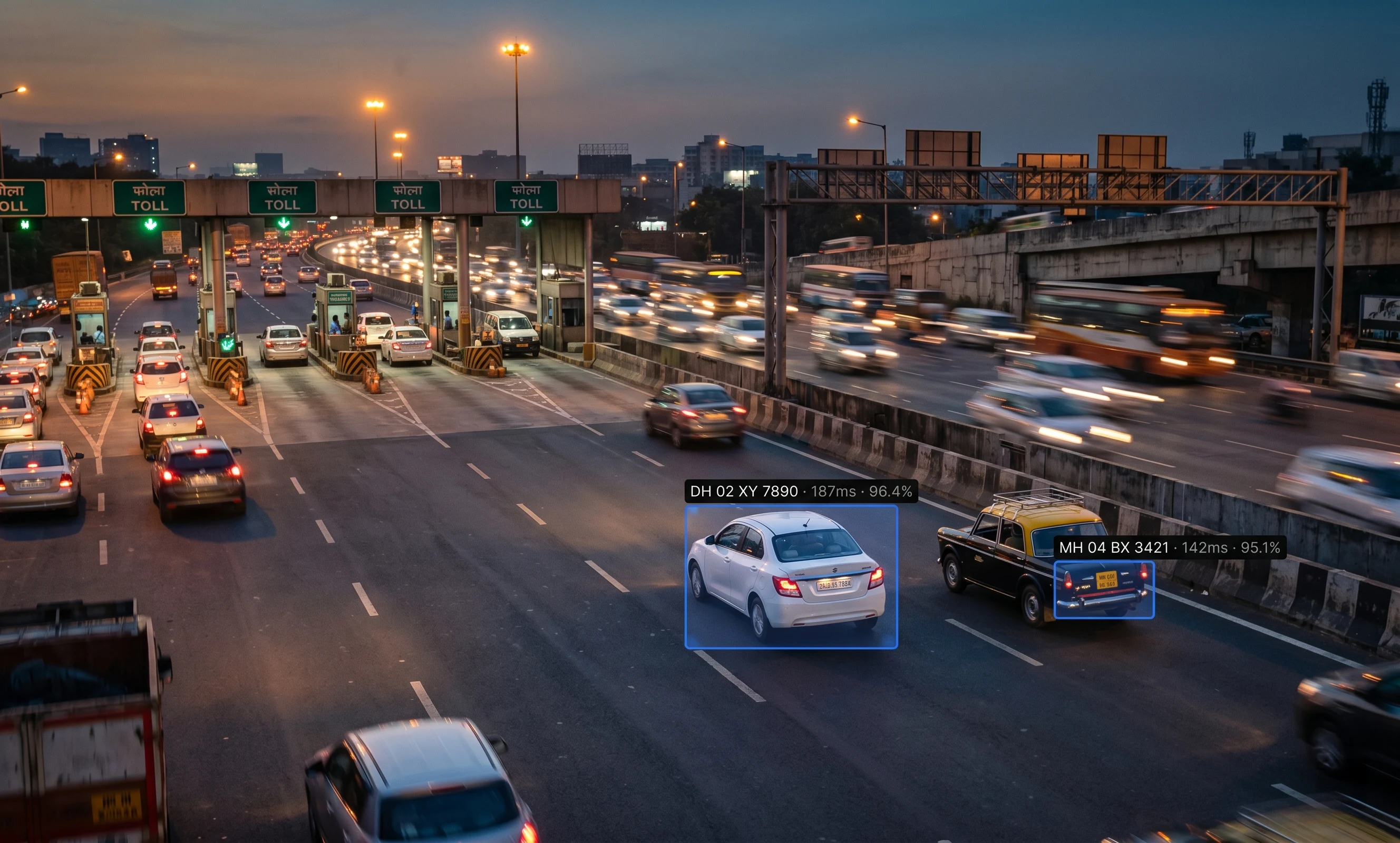 Tentosoft ANPR detecting plates in real time on a multi-lane Indian highway